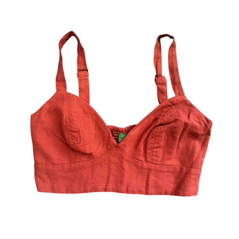Farm Rio Brazil Rust Orange Linen Blend Smocked Boho Resortwear Crop Top S 360